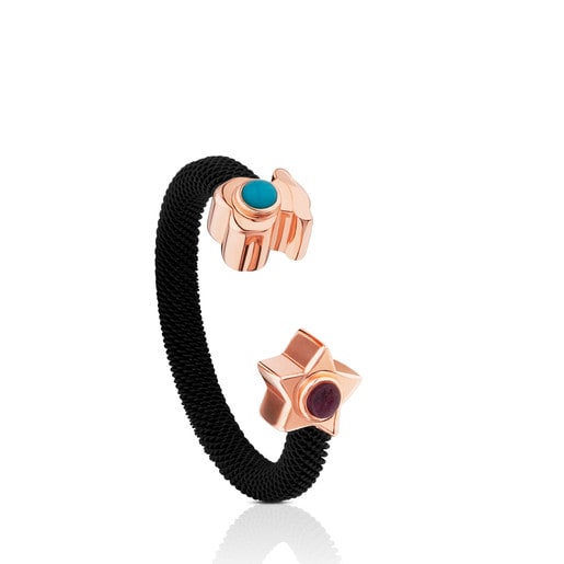 Steel and Rose Vermeil Silver Super Power Ring with Turquoise and Ruby