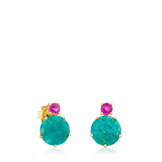 Ivette Earrings in Gold with Amazonite and Ruby