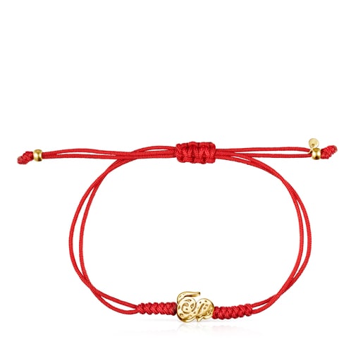 Pulseira Chinese Horoscope serpente em Ouro e Cordão vermelho