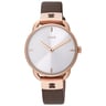 Rose IP Steel Let Leather Watch with brown Leather strap