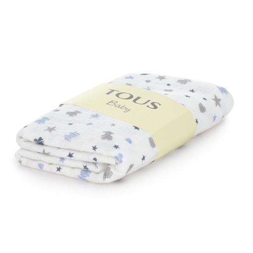 Muslin Blanket with bears and stars in sky blue