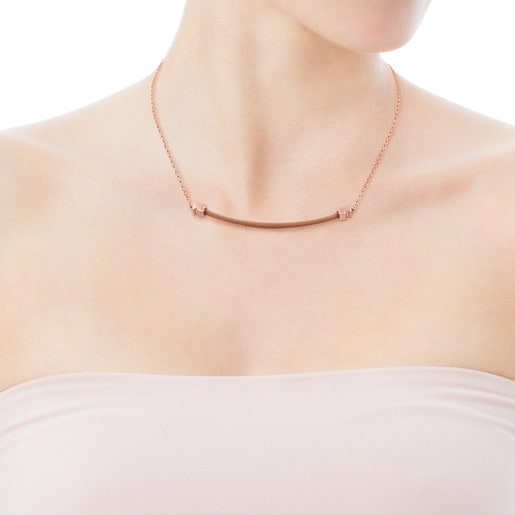 Halskette Icon Mesh aus Stahl und rosa Vermeil-Silber