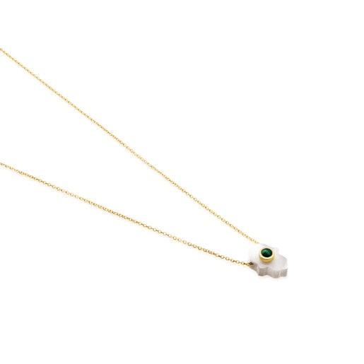 Gold Super Power Necklace with Malachite and Mother-of-pearl
