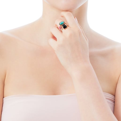 Pack d'anells de plata vemeil rosa amb gemmes Motif