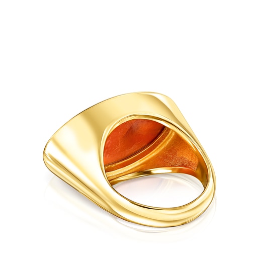 Anillo Cocktail con baño de oro 18 kt sobre plata y glass naranja