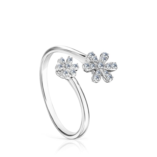 Anillo abierto Blume de oro blanco y diamantes TOUS