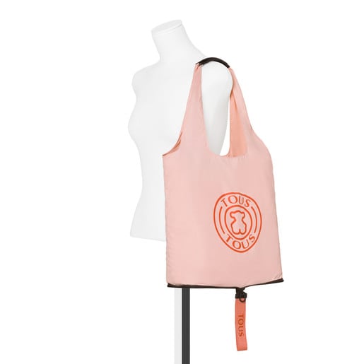 Skládací nákupní taška Alicya v kombinaci růžové a barevného potisku