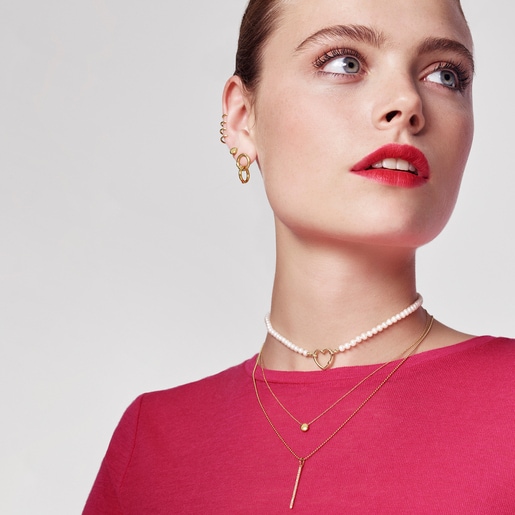 שרשרת לב זהב הולד עם פנינים