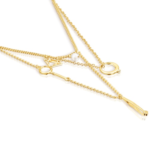 Collar Job cadenas con baño de oro 18 kt sobre plata, Topacio y Perla