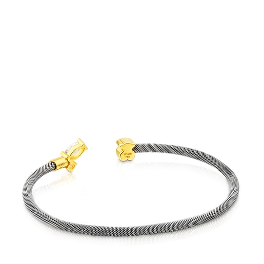 Steel and Gold Eklat Bracelet with white Topaz