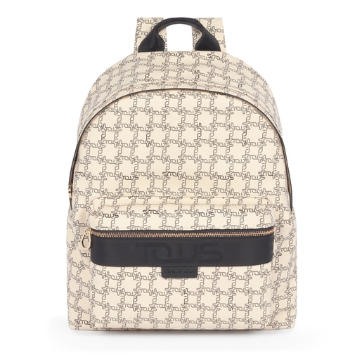 Mochila mediana Tous Logogram beige-negro