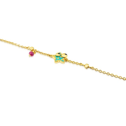 Vermeil Silver Face Bracelet with Ruby, Spinel and Enamel