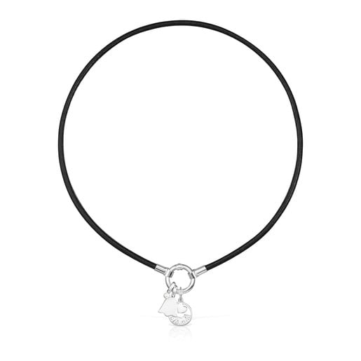 TOUS Mama tulip Necklace in Silver, Pearl and black Leather