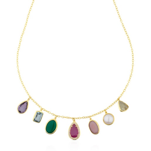 Gold Gem Power Necklace with Gemstones and Diamonds