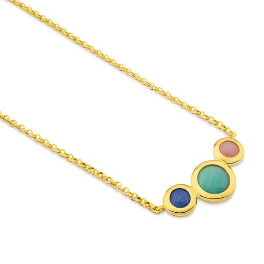 Vermeil Silver Alecia Necklace with Amazonite, Rose Opal and Quartz with Dumortierite