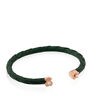 Rose Vermeil Silver Super Power Bracelet with green Leather and Pearl