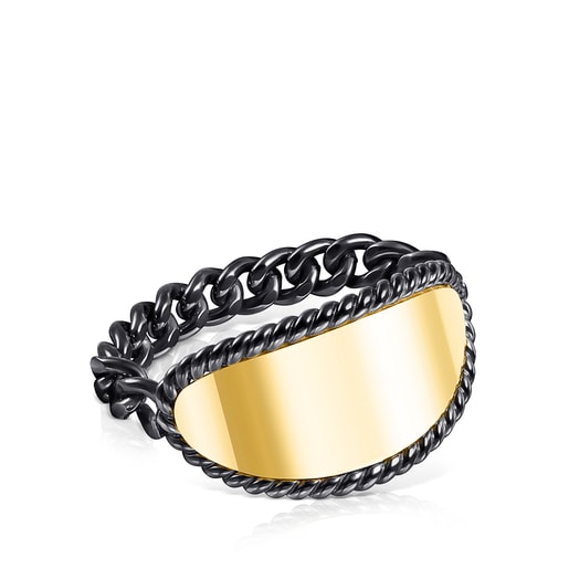 Dark Silver and Silver Vermeil Minne Ring with oval medal