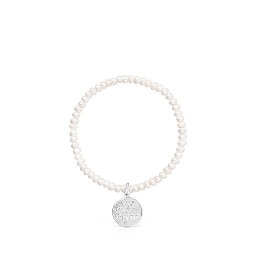 Silver TOUS Good Vibes Mama Bracelet with Pearls