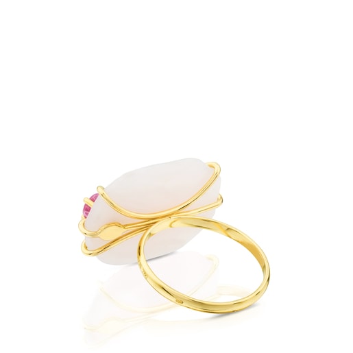 Gold Ethereal Ring with Opal and Ruby