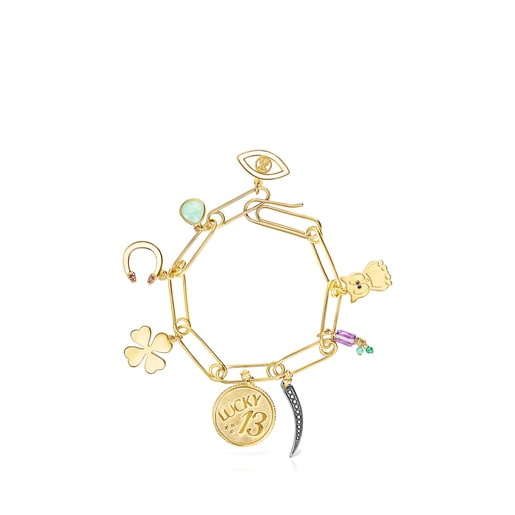 Pulsera clips con baño de oro 18 kt sobre plata y gemas TOUS Good Vibes