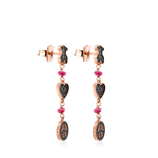 Rose Vermeil Silver Motif Earrings with Spinel and Ruby