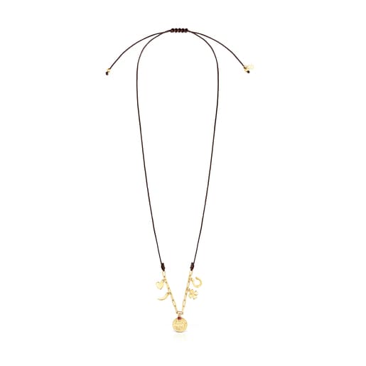 Silver Vermeil TOUS Good Vibes Mama Necklace with Ruby and brown Cord | TOUS