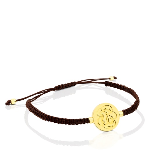 Vermeil Silver Rubric Bracelet with brown Cord