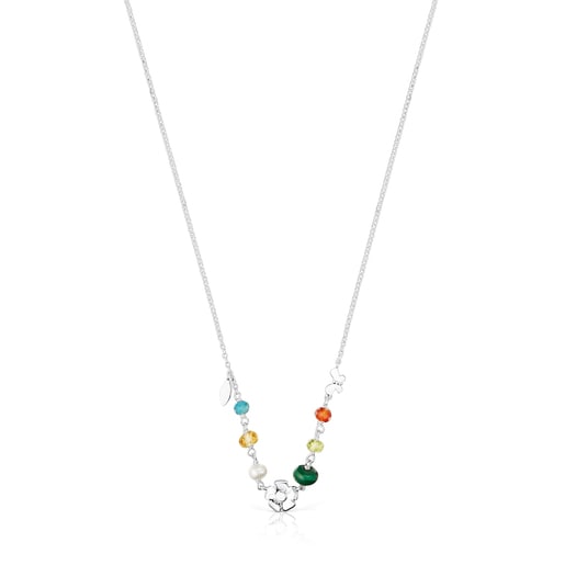 Silver Fragile Nature Necklace with Gemstones