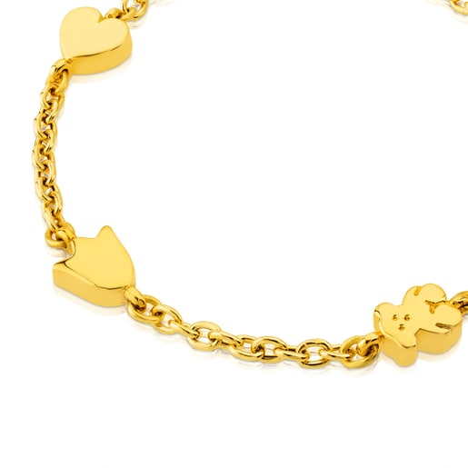 Gold Sweet Dolls Bracelet with Flower, Tulip, Heart and Bear motifs