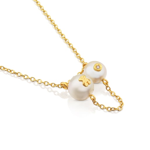 Gold Icon Pearl Necklace with Pearl and Diamond