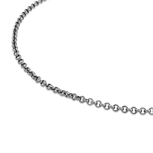 Collier ras du cou TOUS Chain en Argent bruni avec anneaux ronds, 45 cm.