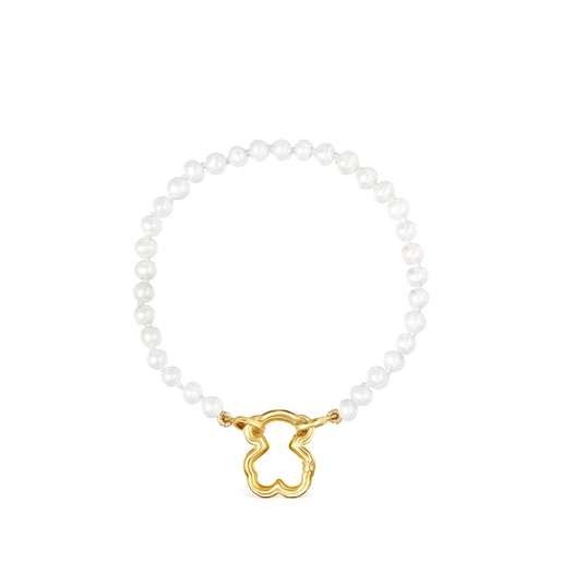 Gold Hold Bear Bracelet with Pearls | TOUS