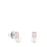 TOUS Mini Color Earrings in Silver with rose Quartzite and Pearl