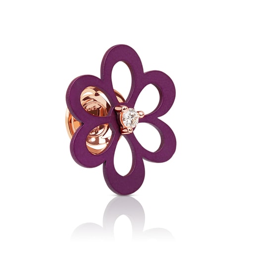 Pendientes ATELIER Flor titanio morado y verde de Oro rosa Diamantes | TOUS