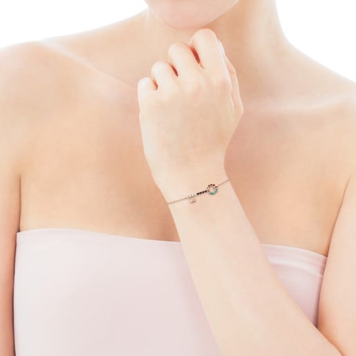 San Valentín key Bracelet in Rose Silver Vermeil with Gemstones