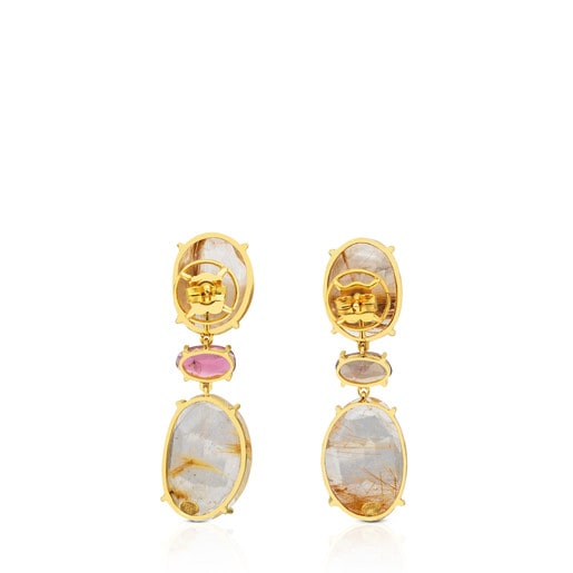 Aretes ATELIER Precious Gemstones de Oro con Cuarzo rutilado y Turmalinas