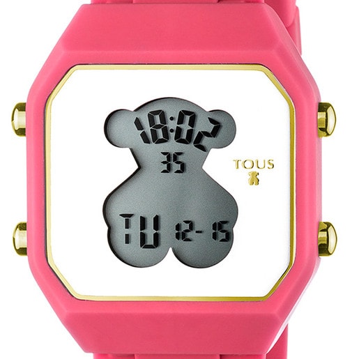 Reloj digital Soft Digital de acero con correa de silicona fúcsia