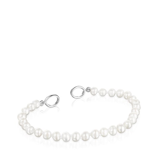 Silver TOUS Hold Bracelet with Pearls. 16cm.