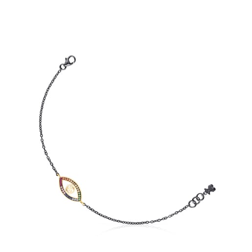 Silver Vermeil and Dark Silver TOUS Good Vibes eye Bracelet with Gemstones  | TOUS