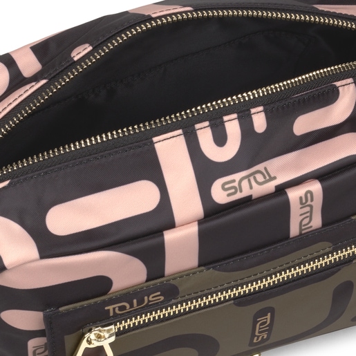 Bandolera mediana Shelby Logogram caqui y rosa