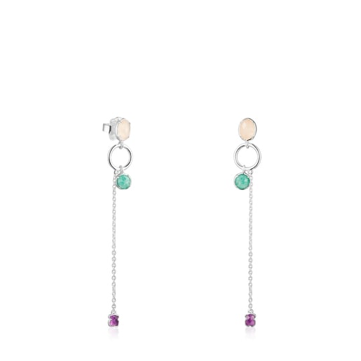 Cool Color long earrings in silver and gemstones | TOUS