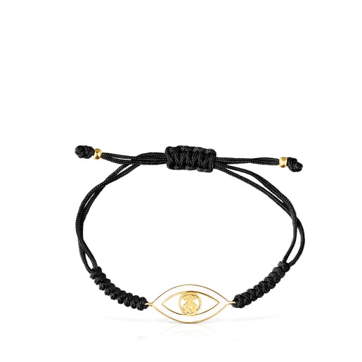 Pulsera ojo con baño de oro 18 kt sobre plata y cordón negro TOUS Good Vibes