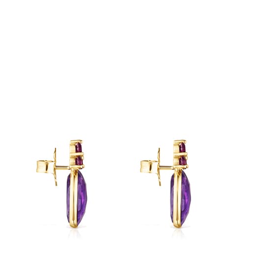 Gold Luz Earrings with Amethyst and Rhodolite