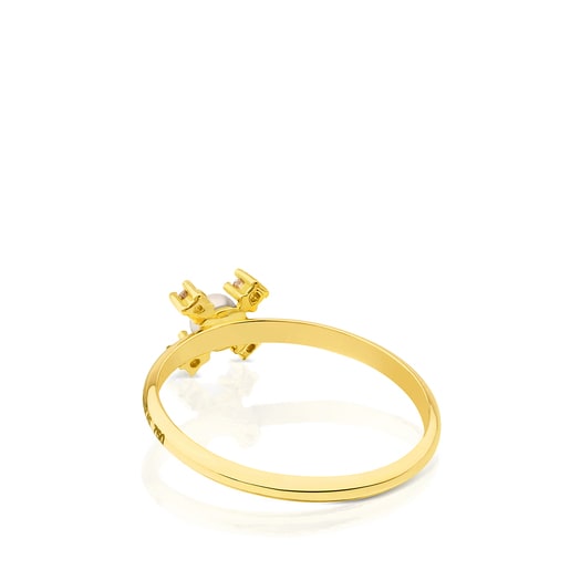 ゴールドにダイヤモンドとパールが付いたリング Eklat