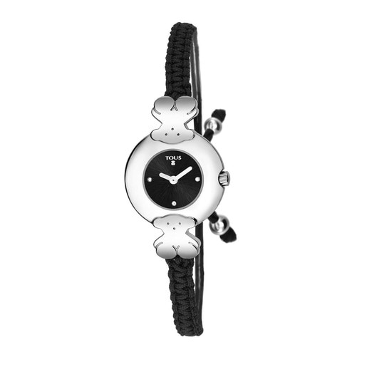 Steel Très Chic Watch with black Nylon strap