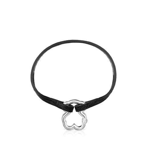 Pulsera Hold oso de Plata y Cordón negro