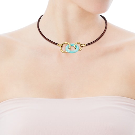 Hold Gems Silver Vermeil and Leather Necklace with Amazonite