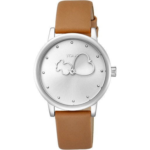 Steel Bear Time Watch with brown Leather strap