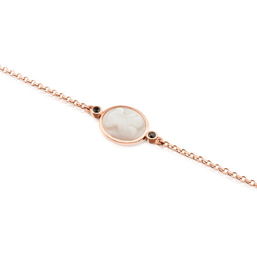 Rose Vermeil Silver Camee Bracelet with Mother-of-Pearl and Spinel