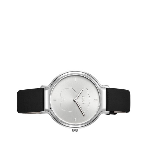 Reloj anal gico Real Bear de acero con correa de piel negra